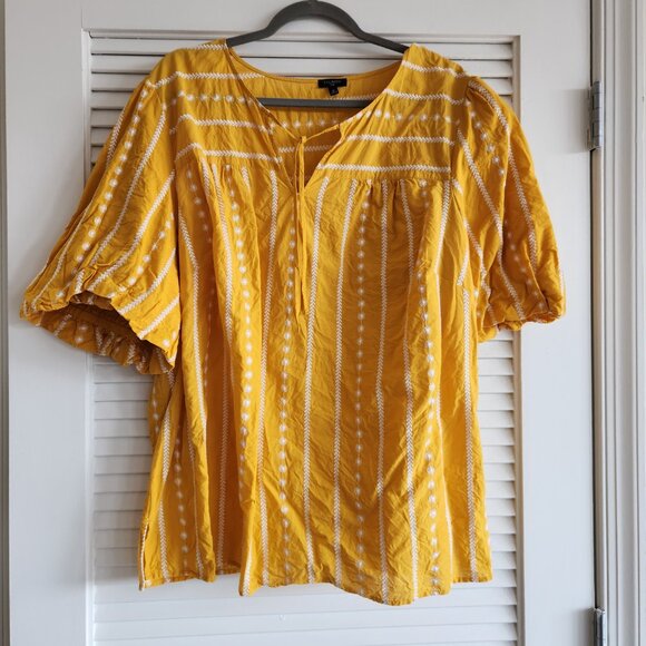 Talbots Yellow Blouse with White Dots - Picture 2 of 9